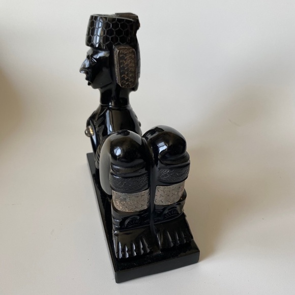 CHACMOOL Mesoamerican Obsidian Sculpture Gold Sheen and Applied Silver Detail - Picture 3 of 10